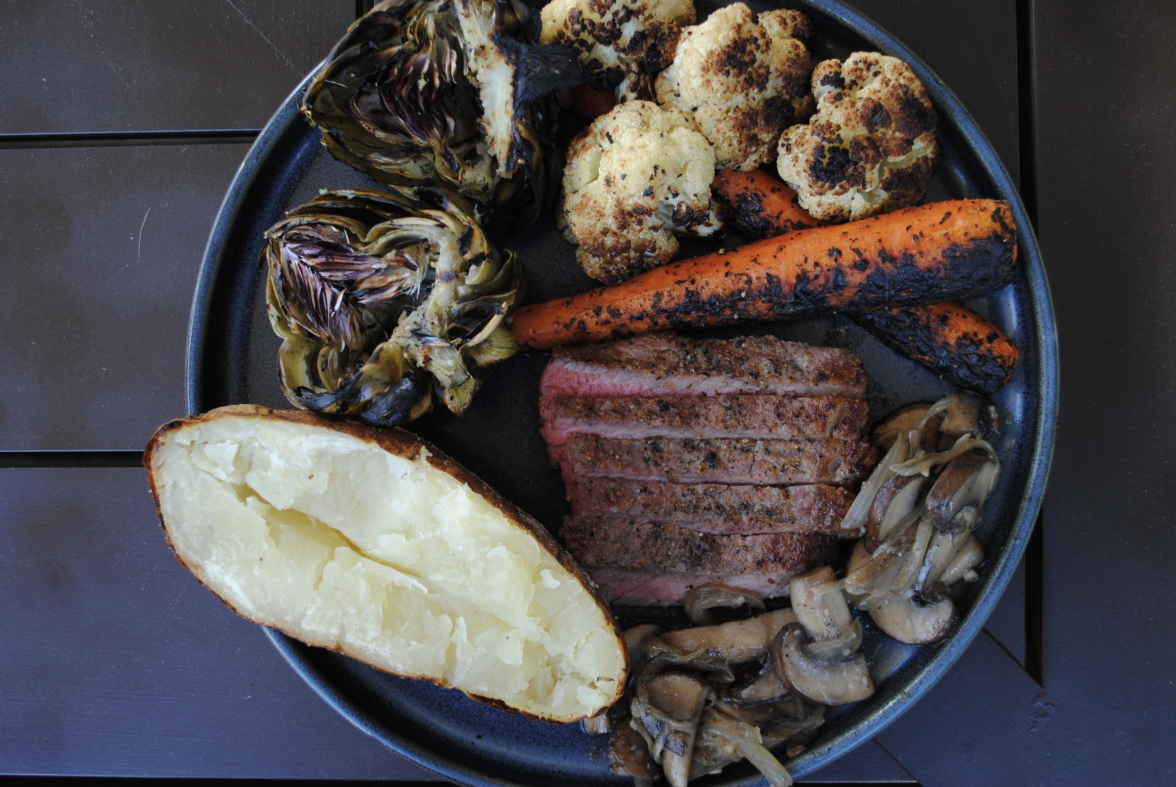 steak and veggies
